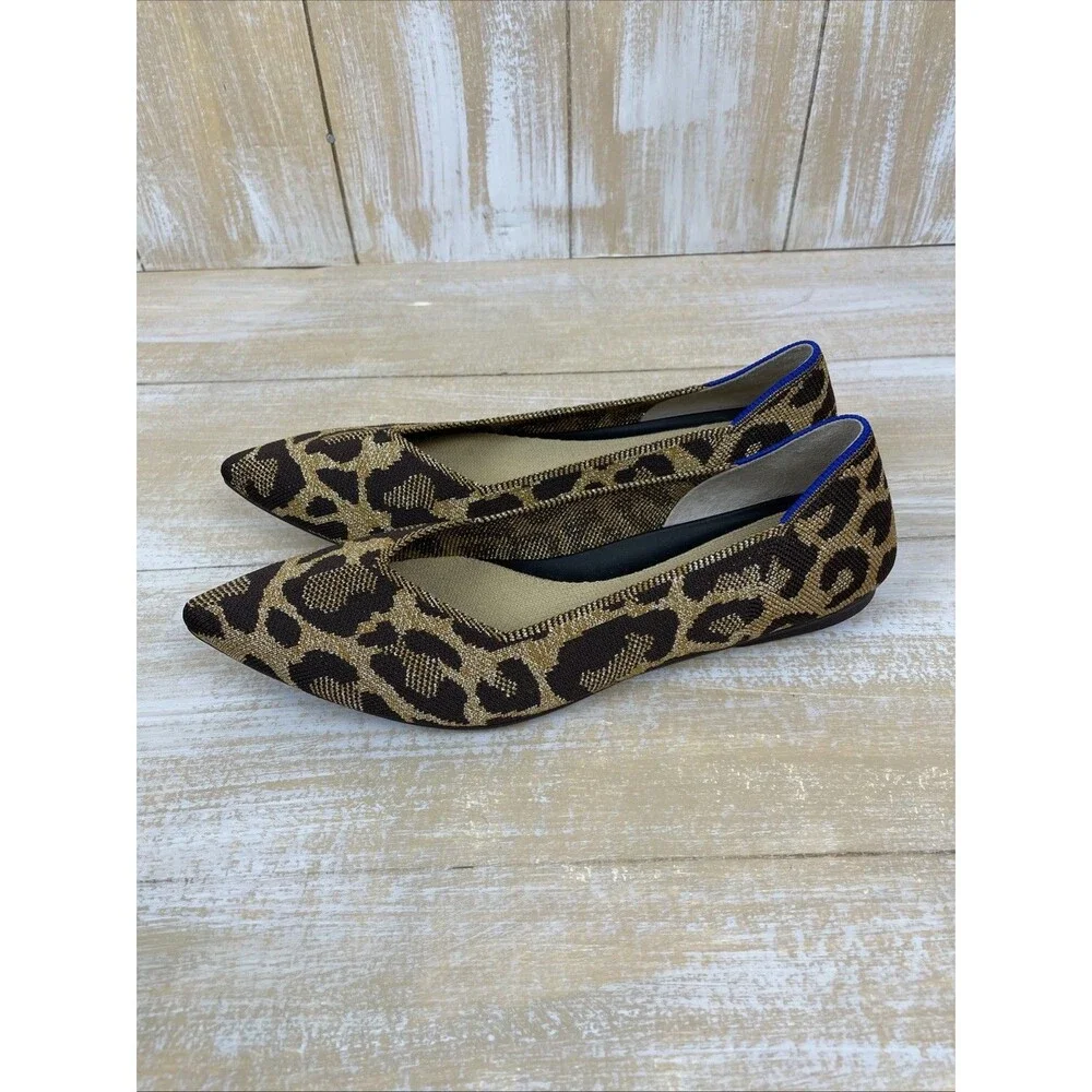 Rothy's The Point II Metallic Cat Leopard Print Slip On Flat Shoes Size 9.5 - Picture 8 of 10